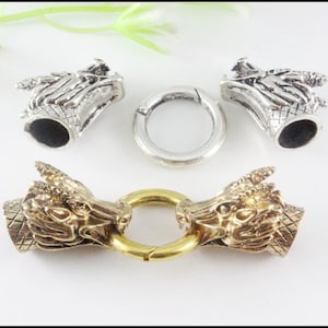 10set Dragon Head Lock Spring Clasps, End Caps for Leather Bracelet making, Inner Hole 9.5mm