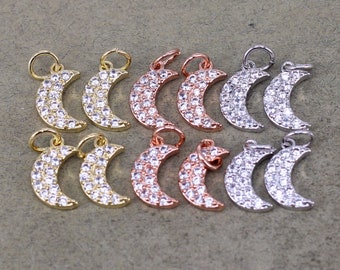 10pcs Small Size Micro Pave CZ Moon Charm Beads,CZ Crescent Charms,Necklace Charms For Jewelry Making
