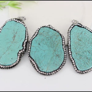 5pcs Turquoise Pendants,  Freeform  Turquoise Slab Pendant with Rhinestone Paved, Turquoise Slice Pendants for Jewelry Making