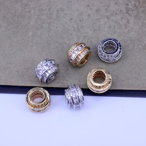 10pcs Micro Pave CZ Spacer Big Hole Beads,CZ Round Beads For DIY Jewelry Accessories