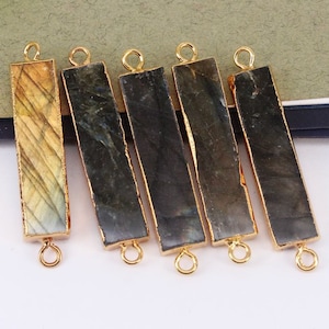 5pcs Natural Labradorite Rectangle Bar Connector, Rectangle Link Connector for Jewelry Making