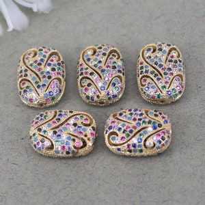 5pcs Gold Metal Copper Rectangle shape Micro Pave CZ Connector Beads,Cubic Zirconia Connector beads For Jewelry Making