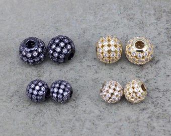 20pcs 8mm/10mm Micro Pave CZ Round Ball Spacer Beads, Cubic Zirconia Disco Ball Beads, CZ Round Beads,For Jewelry Making
