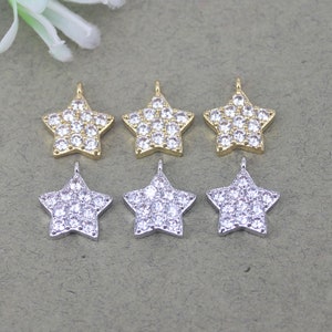 10pcs Gold Filled Micro Pave White CZ Star Charms, Earrings Charms, Celestial Charms For Jewelry Making