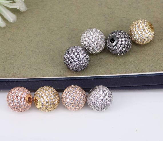 thumbnail image 2 of 16mm Gold Plated CZ Micro Pave Round Beads – 5 Pieces For Jewelry Making 2 of 6