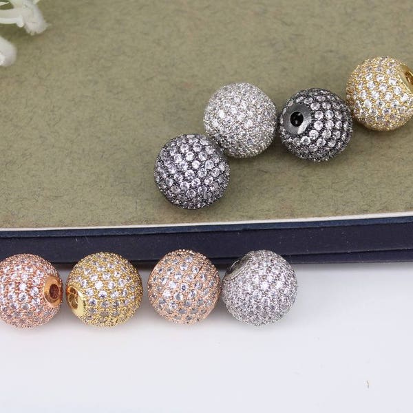 20pcs 6/8/10/12mm Micro Pave CZ Round Ball Spacer Beads, Pave Cubic Zirconia Round Beads, Disco Ball Beads For Jewelry Making