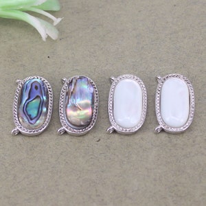 10pcs Natural Abalone Shell / Pearl Shell Oval Shape Pendant avec Double Bails, Shell Oval Charms For Making Jewelry