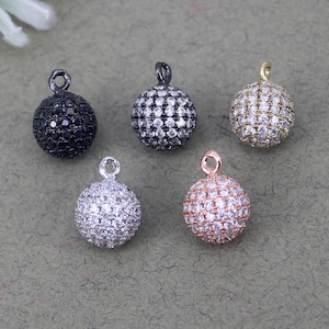 10 Stück Gold überzogene Micro Pave CZ runde Disc Ball Charm für Schmuckherstellung, 10 mm