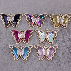 10pcs pendentif papillon en cristal de verre coloré de mode, véritable breloque papillon micro pavée plaqué or 18 carats pour la fabrication de bijoux à bricoler soi-même