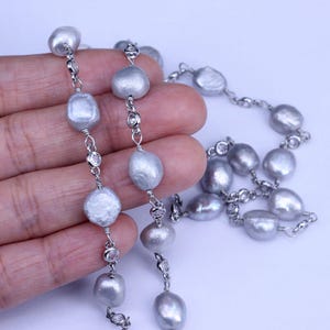 Freshwater Gray Pearl With CZ Beaded Links Chains for Jewelry making
