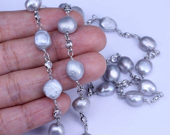 Freshwater Gray Pearl With CZ Beaded Links Chains for Jewelry making