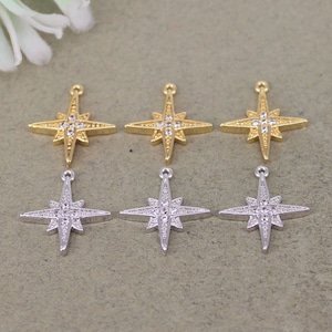 10pcs Gold Dark Silver Plated Paved Micro CZ Star Charms For DIY Jewelry Making
