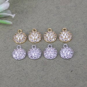 10pcs Small Size Micro Pave CZ Round Charms, Disc Charms, Round Disc Charms For Jewelry Making,7.5mm