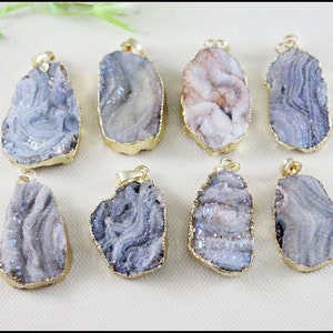 5pcs Raw Natural Galaxy Quartz Pendant, Gold Plated Natural Druzy Pendant for Jewelry making
