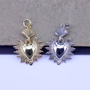 10pcs Dainty Flame Sacred Heart Pendant,Milagro Heart Pendant For Jewelry Making,17x16mm