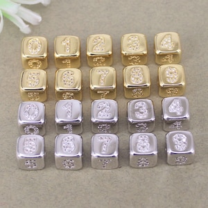 10 Stück Micro Pave Zahlen Perlen, 0 ~ 9 Zahlen Würfel Perlen, Big Hole Perlen, Armband Perlen, digitale Zwischenperlen für Schmuckherstellung, 8x8 mm