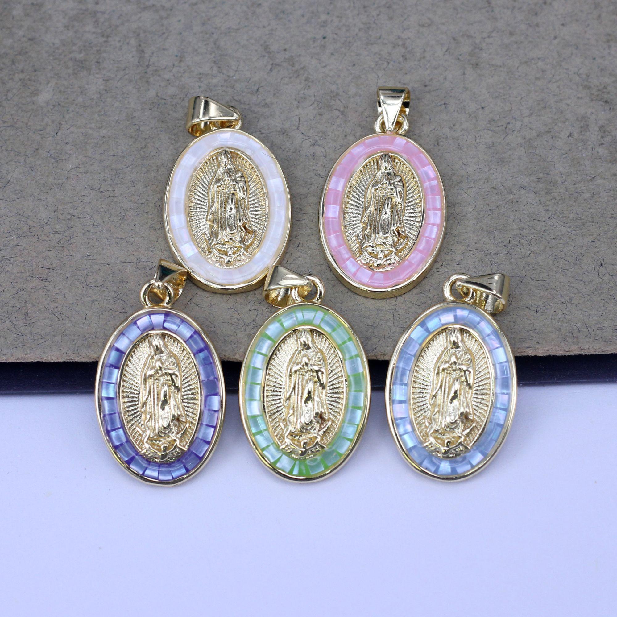 Virgin Mary Shell 10pcs Dainty Oval Shape Shell Virgin Mary Charm Pendant, Gold Lady of ...
