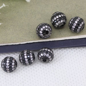 10-20pcs 10mm Black Plated Micro Pave White & Black CZ Round Ball Beads, Shamballa Ball Beads, Round Spacer Beads For Jewelry Making