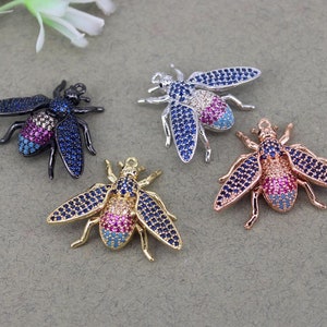 5-10pcs Metal Copper Cubic Zirconia Insect Bee pendant Beads,Charm Micro Pave CZ Bee Pendant For Necklace Jewelry Making