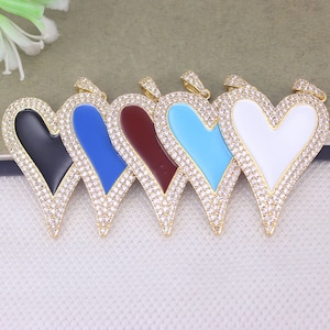 5pcs Gold Metal Copper Enamel Heart Pendant Paved Cubic Zirconia,Micro Pave CZ Heart pendant beads For Jewelry Making