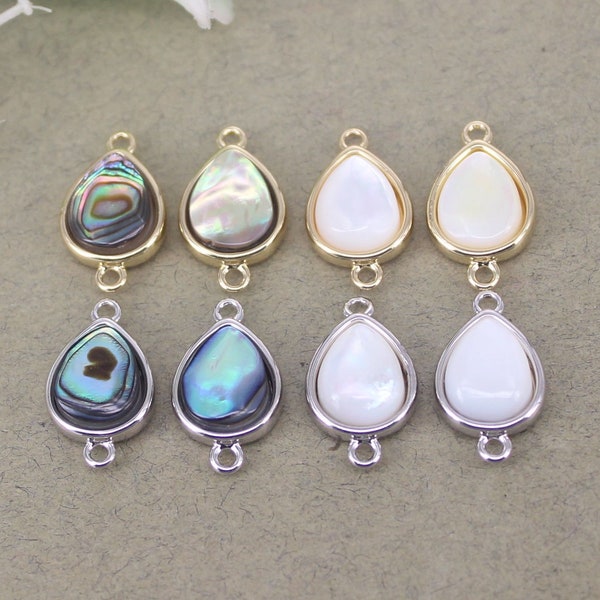 10pcs Drop Natural Abalone Shell Pearl Shell Connector Charms, Teardrop Mother of Pearl Link Charms For Making Jewelry