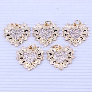 10pcs Real 18K Gold Plated Micro Pave CZ Heart Pendants, Lovely Heart Charms, Valentine&#39;s Day Charm For Jewelry Making,18*19mm