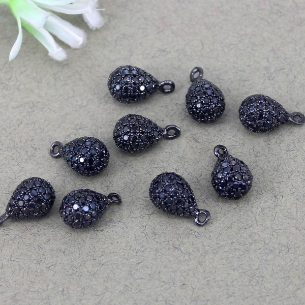 10-20pcs Metal Copper Drop shape Micro Pave CZ Pendant Beads,Black Cubic Zirconia Drop pendant beads For Jewelry Making