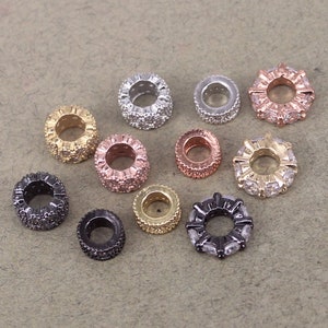 10pcs Mix Style Micro Pave CZ Big Hole Spacer Beads, Round Beads For Jewelry Bracelet Making