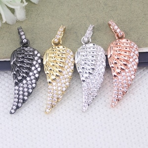 10pcs Metal Copper Micro Pave White CZ Wing pendant Beads For Jewelry Necklace Making