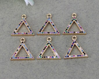 10pcs Small size Gold Metal Micro Pave Multicolor CZ Triangle pendant Beads,Cubic Zirconia Triangle Charms For Jewelry Making