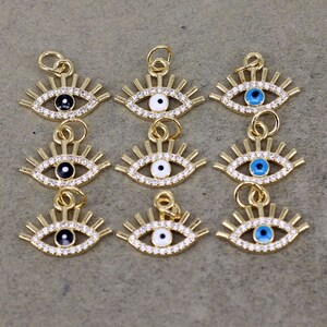 10pcs Enamel Eye Pave CZ Charm Beads,Necklace Charms For Jewelry Making