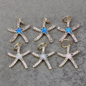 5-10pcs Real 18K Gold Plated Micro Pave CZ Starfish Charms, Opal Starfish Charms, Sea Charms, Star Charms, Opal Charms for Jewelry Making