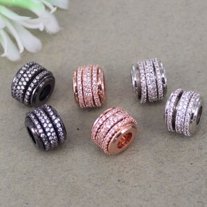 5-10pcs Metal Copper Big Hole Round shape Micro Pave CZ Spacer Loose Beads,Cubic Zirconia Connector beads For Jewelry Making