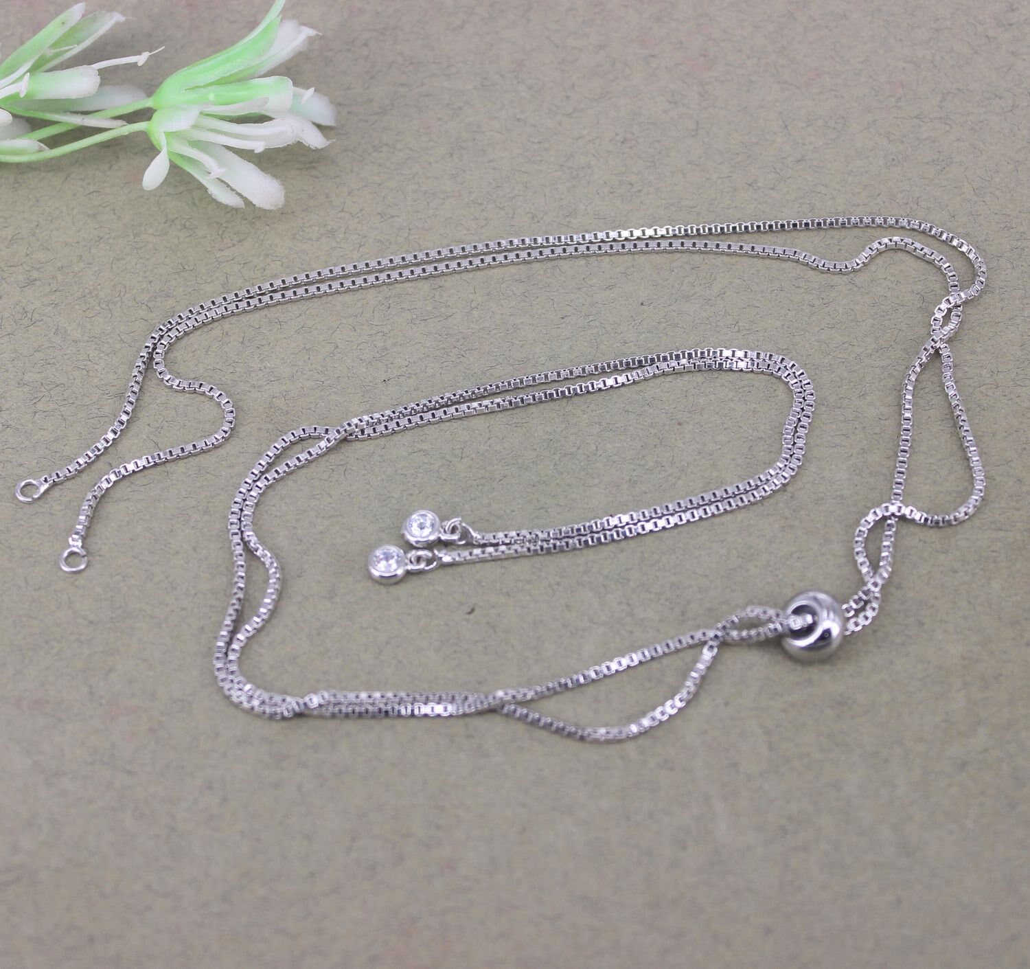 10/20PCS Half Semi Finished Necklace with Rubber Stopper Beads, Sliding Adjustable Box Chain for Necklace Making