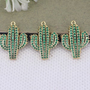 10pcs Gold Metal Copper Micro Pave CZ Cactus Shape Pendant Beads,CZ Cactus Charms For Jewelry Making