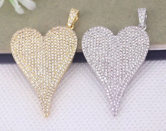 5 stuks echte 18K vergulde micro pave Whtie CZ grote hart hanger voor sieraden maken