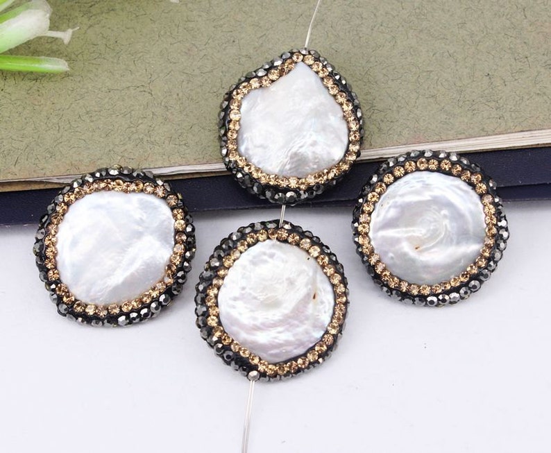 10pcs Pearl Connector Beads,Round beads,With Zircon Diamond Paved Beads,Charm Gemstone Connector Beads For Jewelry Making