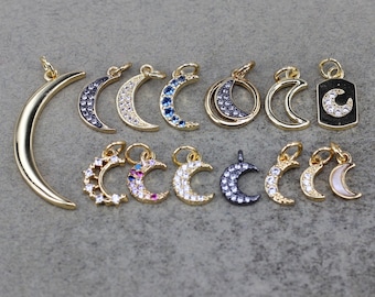 10pcs Fashion Mix stile Micro Pave CZ Moon Crescent Charms pendente per collana fai-da-da-fi bracciale orecchini Fare