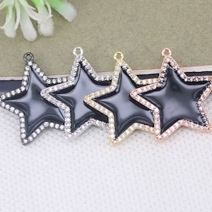 10pcs Metal Copper Black Enamel Star Pendant Beads Paved Cubic Zirconia,Micro Pave CZ Star pendant beads For Jewelry Necklace Making
