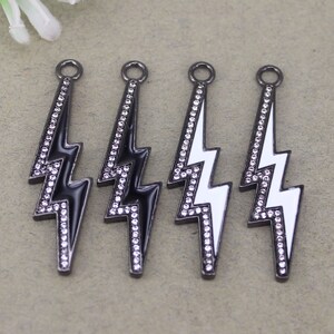 10pcs Fashion Enamel Lightning Pendant Paved Cubic Zirconia,CZ Lightning Pendant For DIY Jewelry Making