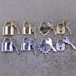 10 Set Real 18K Gold Plated Padlock and Key Charm, Love Lock Charm, Heart Shape Lock Charm, Brass Padlock Charm For Jewelry Making