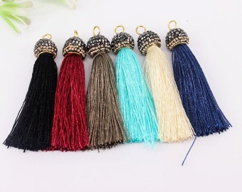 20pcs Silk Thread Tassels in Mix color,Tassel Charms,Pave Crystal Cotton Cords Tassels Pendant For Handbag , Key Chain, Jewelry Making