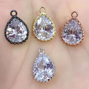 10pcs Metal Copper Micro Pave CZ Drop Charms For Jewelry Making