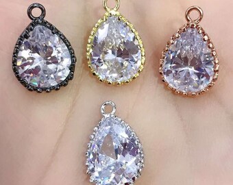 10pcs metal cobre Micro Pave CZ Drop encantos para la fabricación de joyas