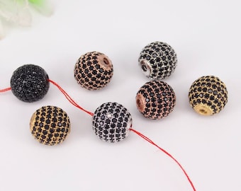 20pcs 6/8/10/12mm Micro Pave Black CZ Ball Beads, Black Cubic Zirconia Paved Round Ball Beads, Round Beads For Jewelry Making