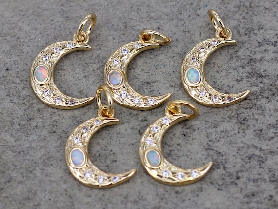 10pcs Gold Tone Crescent Charms,CZ Moon Charms,Moon Charms, Micro Pave Moon Charms, CZ Charms,Opal Charms,Opal Moon Charms,4x12mm