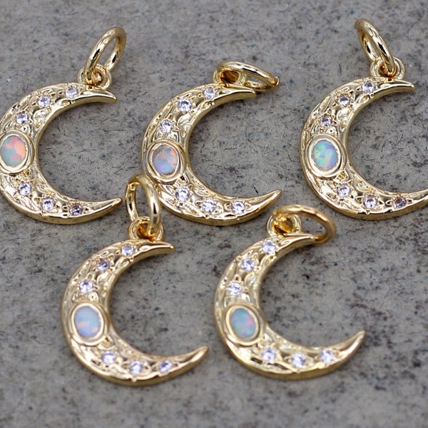 10pcs Gold Tone Crescent Charms,CZ Moon Charms,Moon Charms, Micro Pave Moon Charms, CZ Charms,Opal Charms,Opal Moon Charms,4x12mm