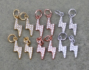 10pcs Small Size Micro Pave CZ Lightning Bolt Charms, Lighting Charms, Bolt Charms For Jewelry Making