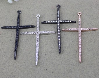 10 peças contas de pingente de cruz de metal cobre micro pave cz, contas de pingente de zircônia cúbica para fazer jóias