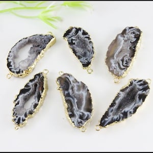 6pcs Fashion Geode Agate Quartz Nature Druzy Connector,Drusy Agate Gemstone Connector, Agate Slice Druzy Pendant Jewelry